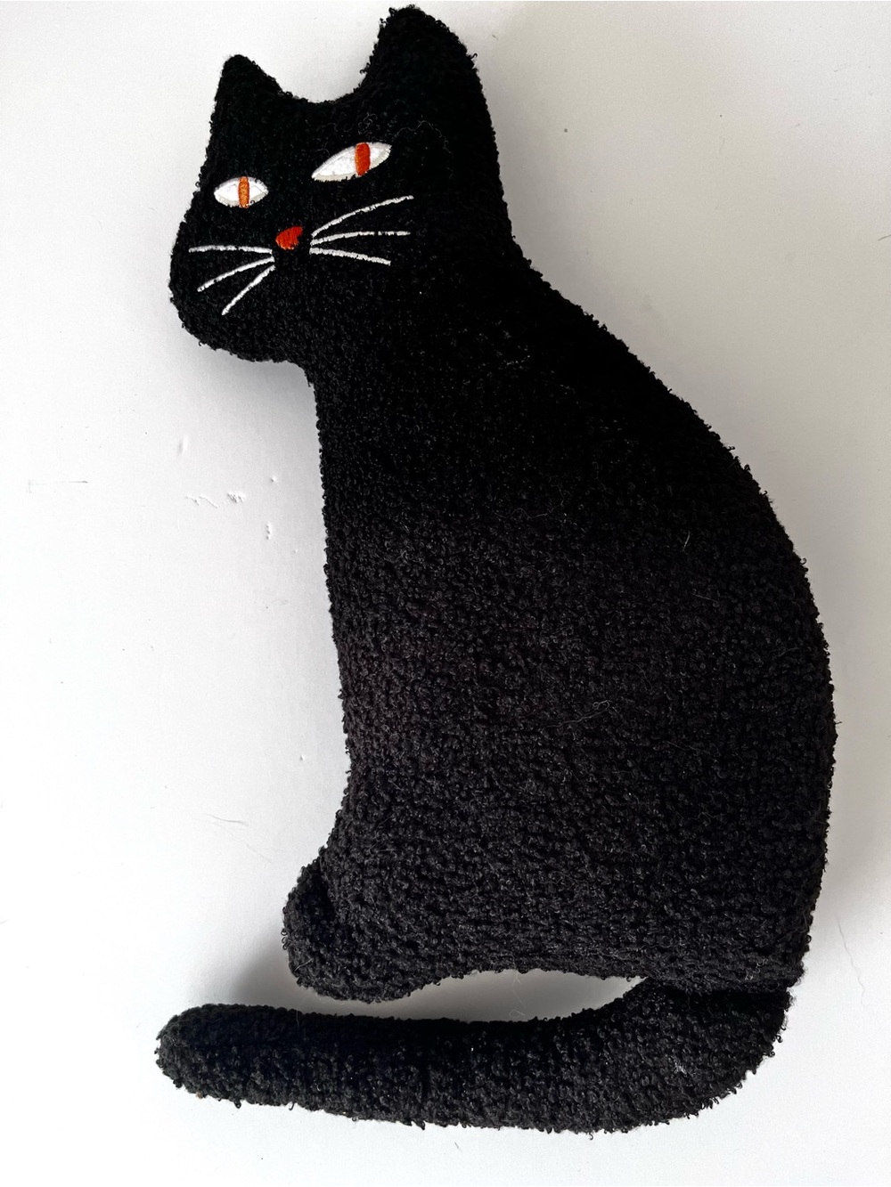 New Black Cat Shaped Boucle Soft Throw Pillow Halloween Goth Embroidered 16.5”